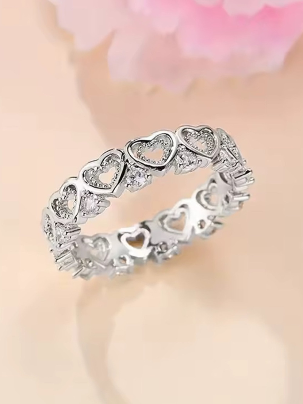 🤍 Sterling Silver Heart Cubic Zirconia Ring Sz 8